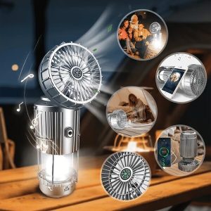 5-in-1 campinglamp - ventilator, licht, speaker, powerbank en kompas | LANTFAN